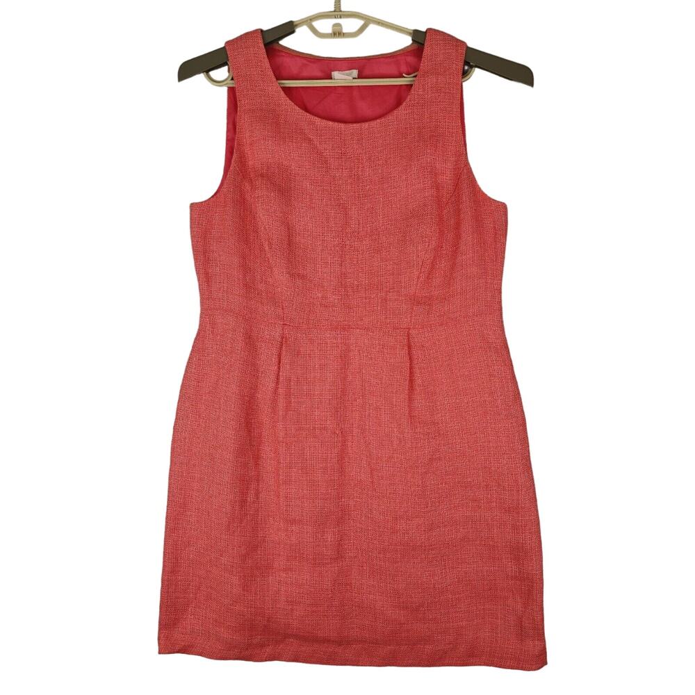 J. Crew Mini Dress M/L? Linen‎ Blend Sleeveless Lined Round Neck Side Zip Coral
